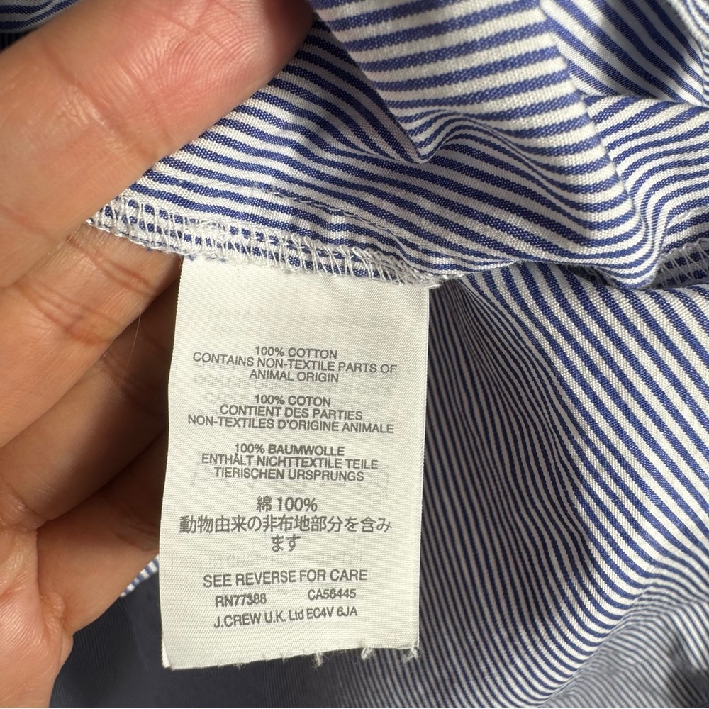 J.Crew Thomas Mason Blue White Stripe Popover Shirt Size 10 - Picture 8 of 12